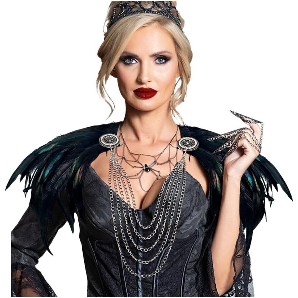 Women's Black Feather Cape Shawl Costume Maleficent Feather Collar Feather Top